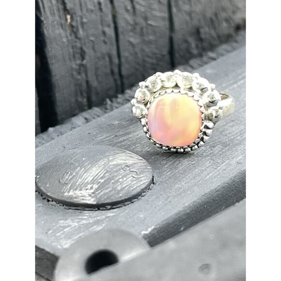 Pink Aurora Opal Ring 925 Sterling Silver Ring Color Flash Size 7.25 - Picture 5 of 9